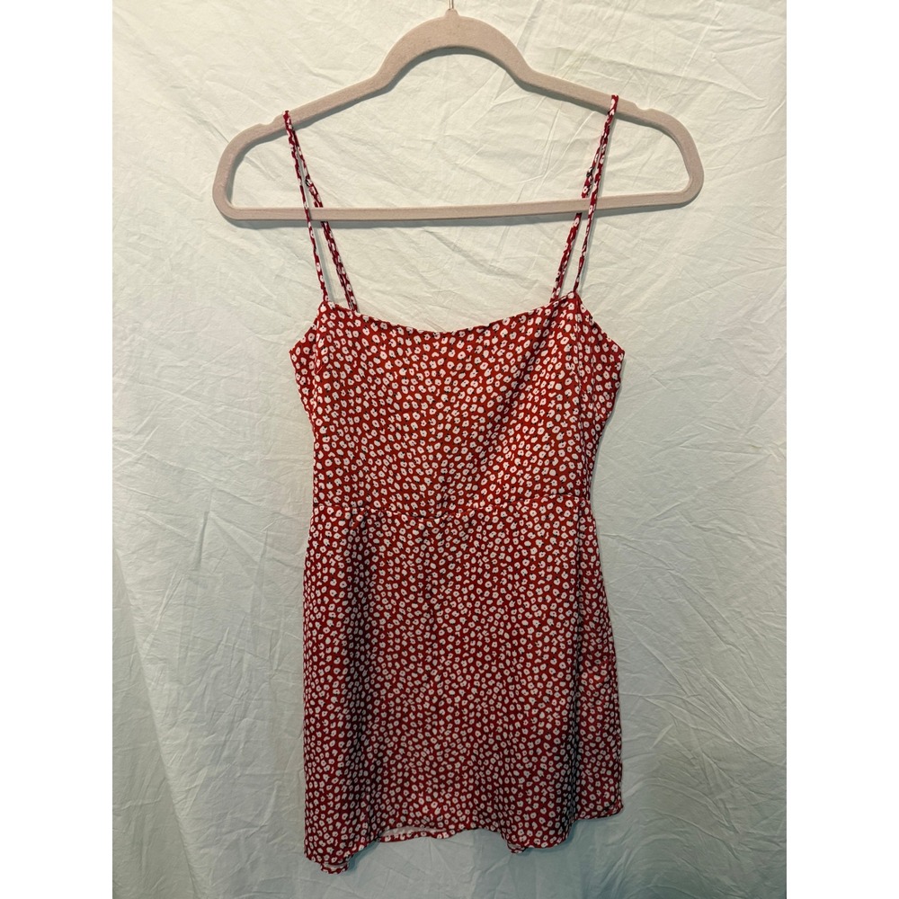 RESA Red Floral Mini Dress‎ Spaghetti Strap Smocked Back Summer Sundress XS
